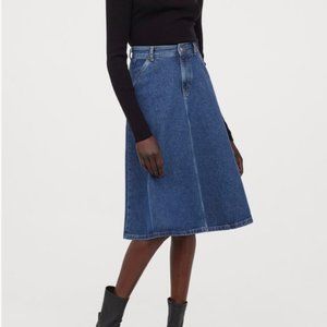 H and M Knee-length denim skirt dark blue